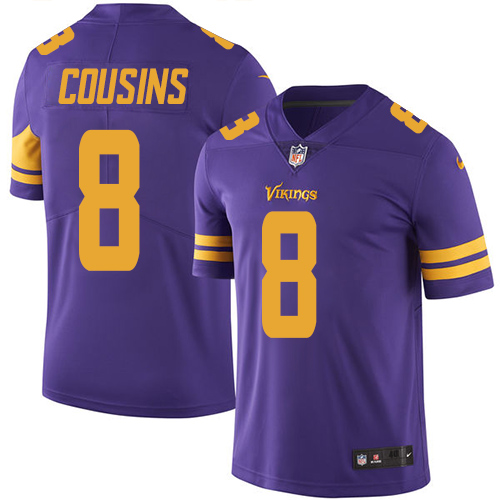 Minnesota Vikings #8 Limited Kirk Cousins Purple Nike NFL Men Jersey Rush Vapor Untouchable->youth nfl jersey->Youth Jersey